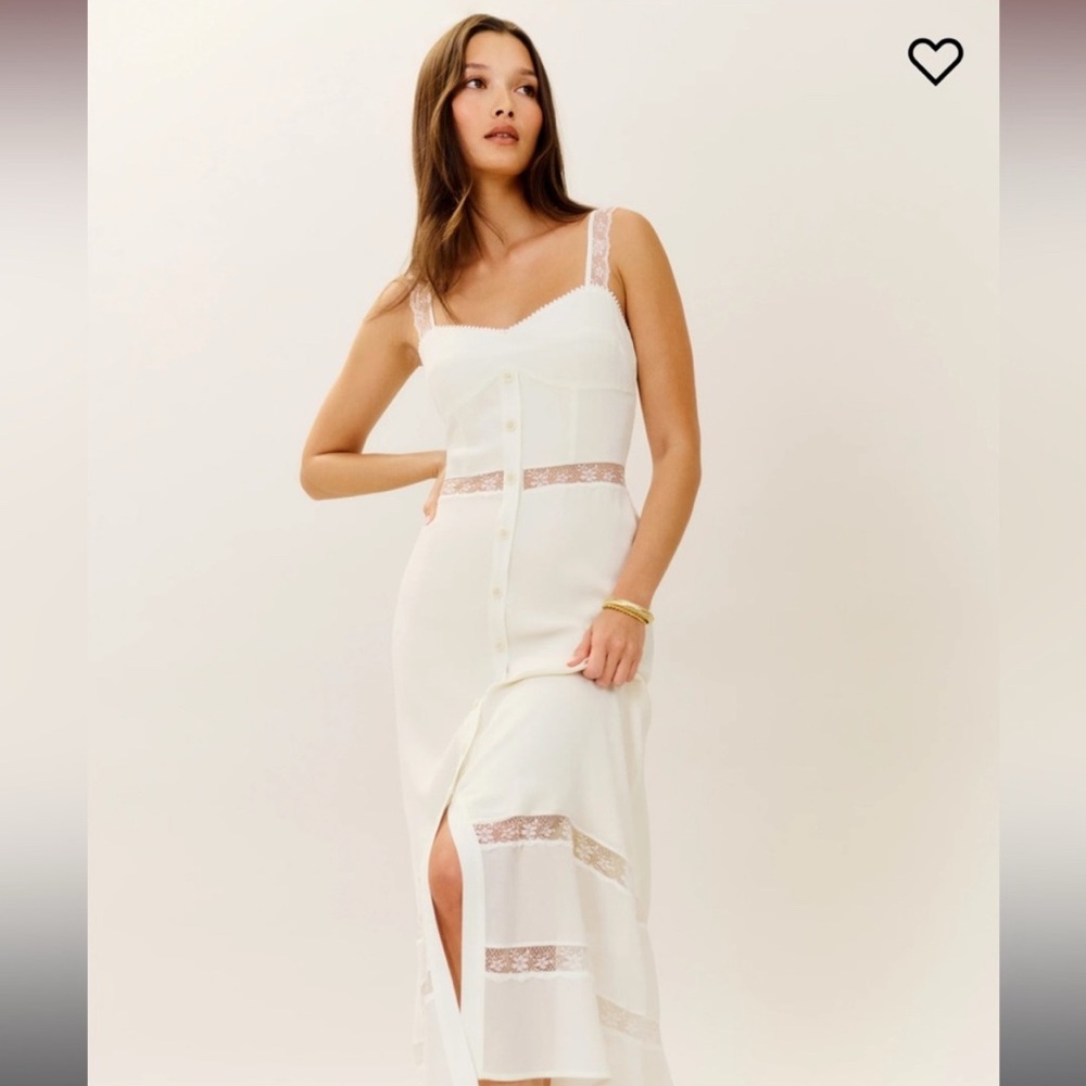 Reformation Cream Lace Midi Dress